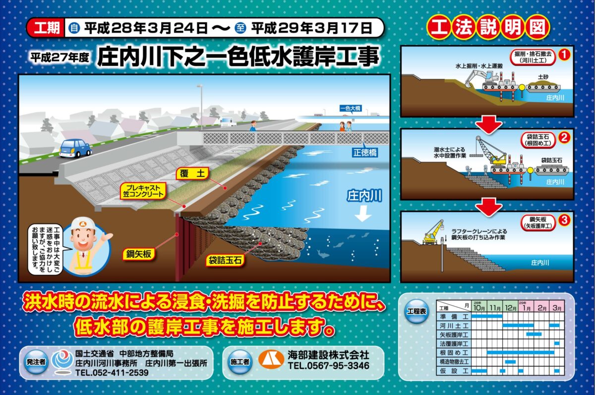 海部建設株式会社の優良工事表彰（平成２７年度 庄内川下之一色低水護岸工事）