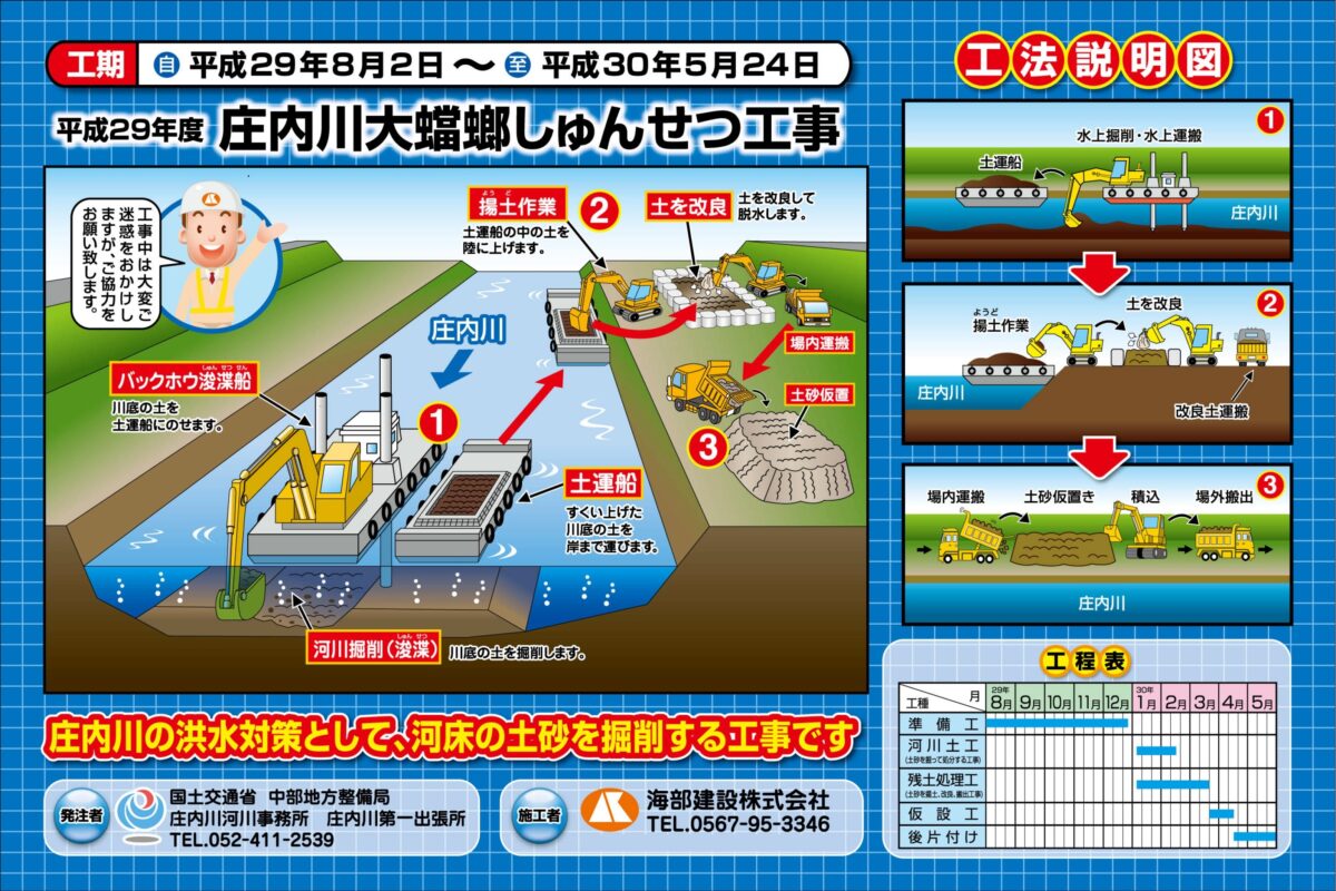 海部建設株式会社の河川/海岸工事（平成２９年度 庄内川大蟷螂しゅんせつ工事）