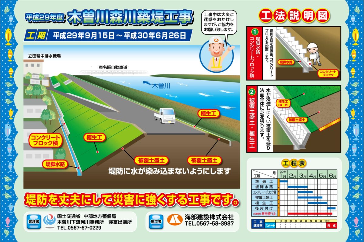 海部建設株式会社の河川/海岸工事（平成２９年度 木曽川森川築堤工事）