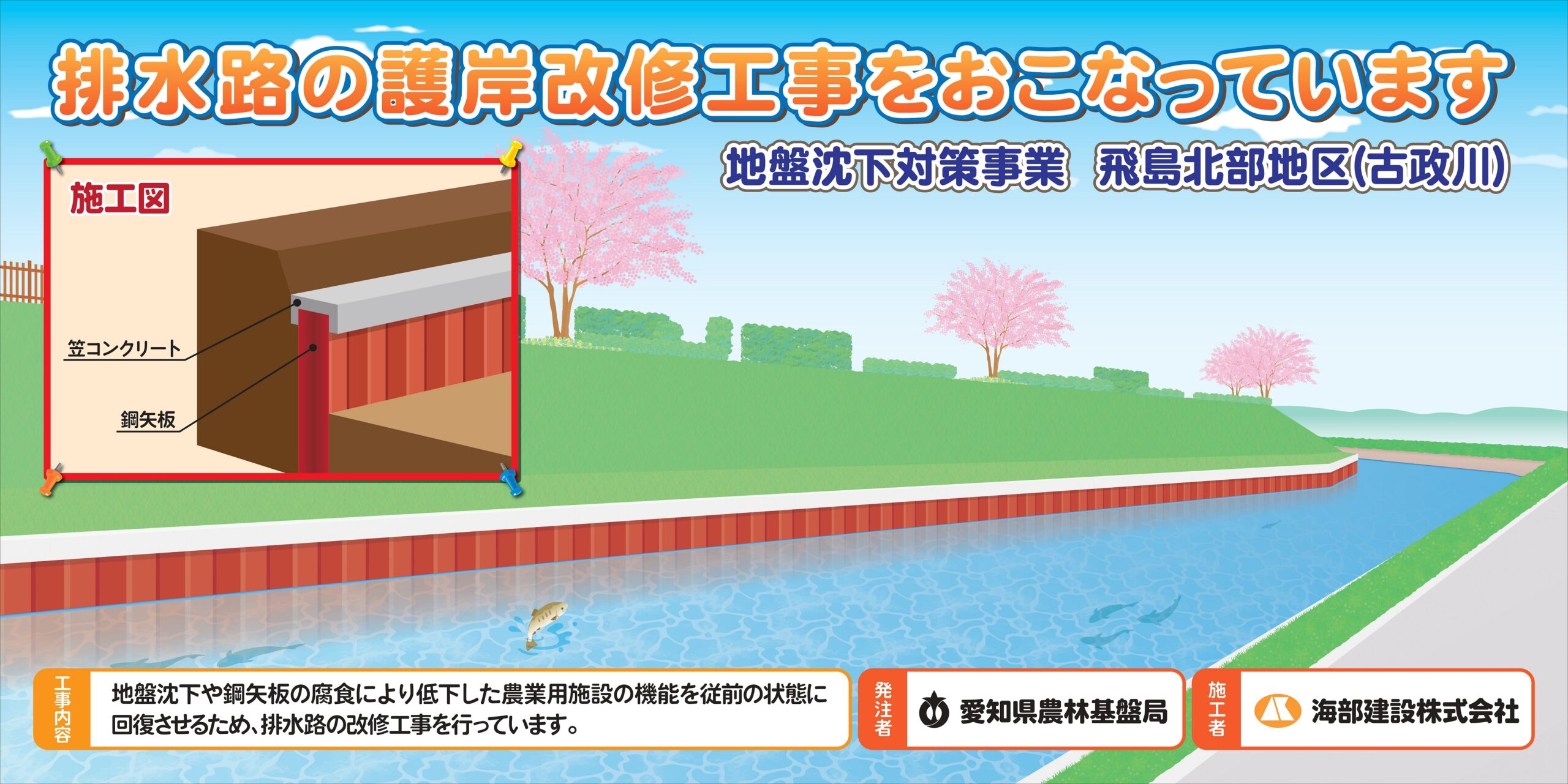 海部建設株式会社の農業農村整備工事（地盤沈下対策事業 飛島北部地区 古政川その５工事）