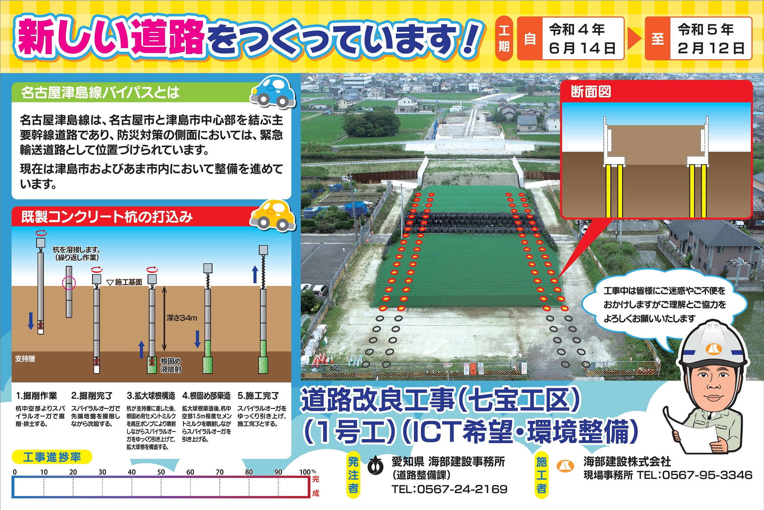 海部建設株式会社の道路工事（道路改良工事(七宝工区)(１号工)(ICT希望・環境整備)）