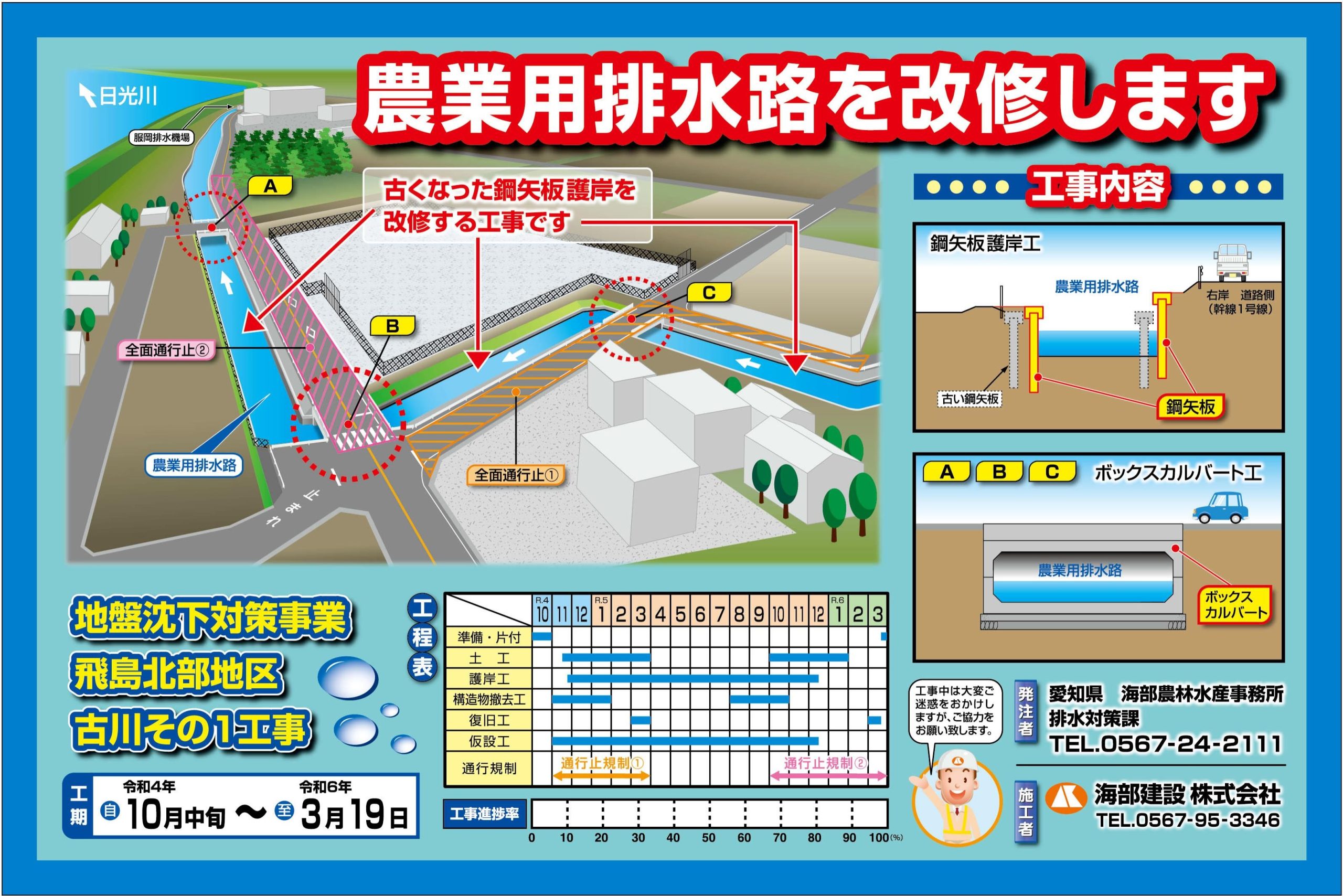 海部建設株式会社の農業農村整備工事（地盤沈下対策事業 飛島北部地区 古川その１工事）