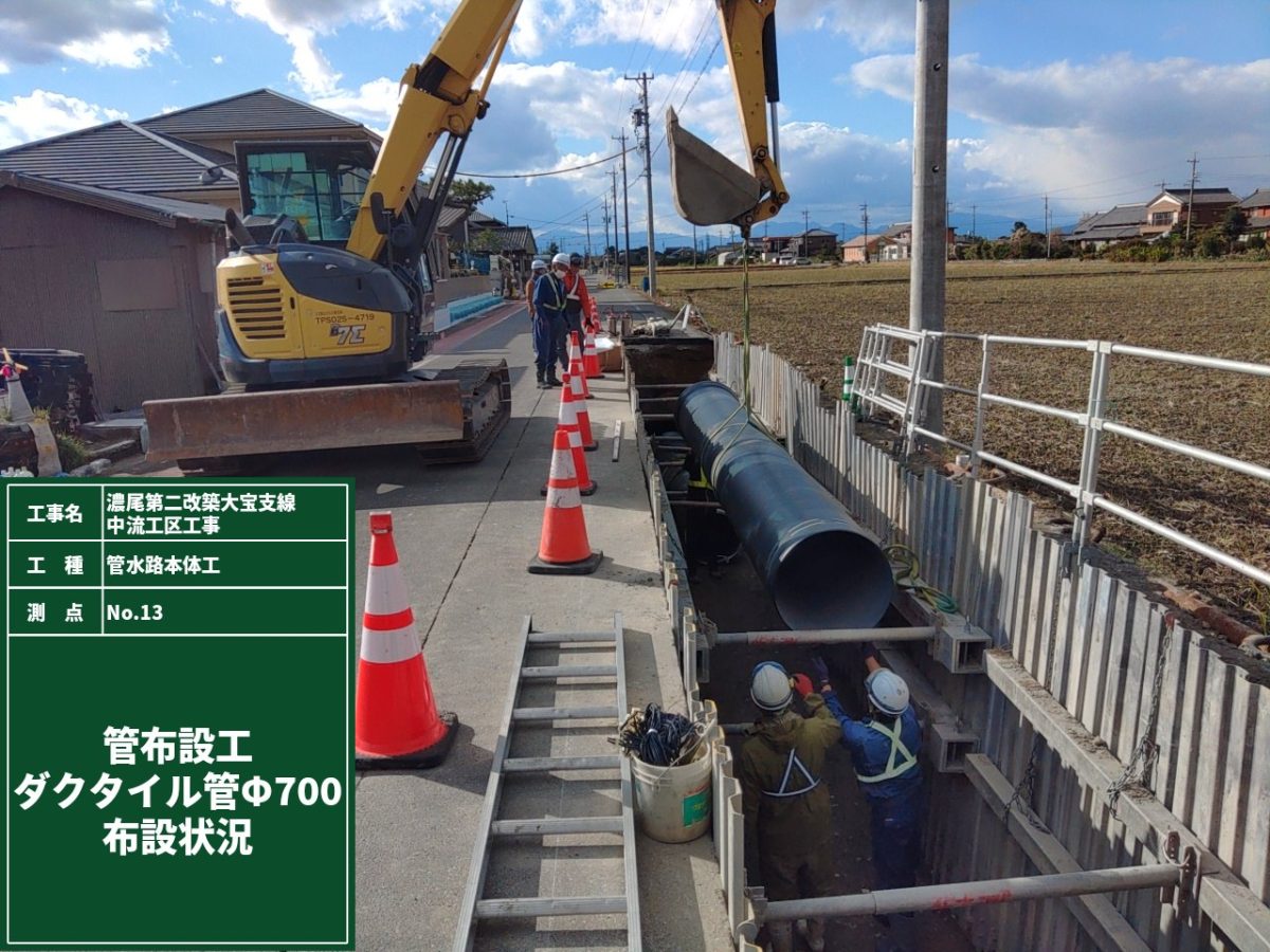 海部建設株式会社の農業農村整備工事（濃尾第二改築大宝支線中流工区工事）